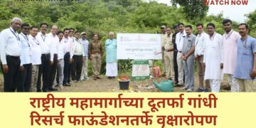 राष्ट्रीय महामार्गाच्या दूतर्फा गांधी रिसर्च फाऊंडेशनतर्फे वृक्षारोपण
