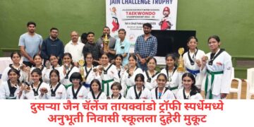 दुसऱ्या जैन चॅलेंज तायक्वांडो ट्रॉफी स्पर्धेमध्ये अनुभूती निवासी स्कूलला दुहेरी मुकूट